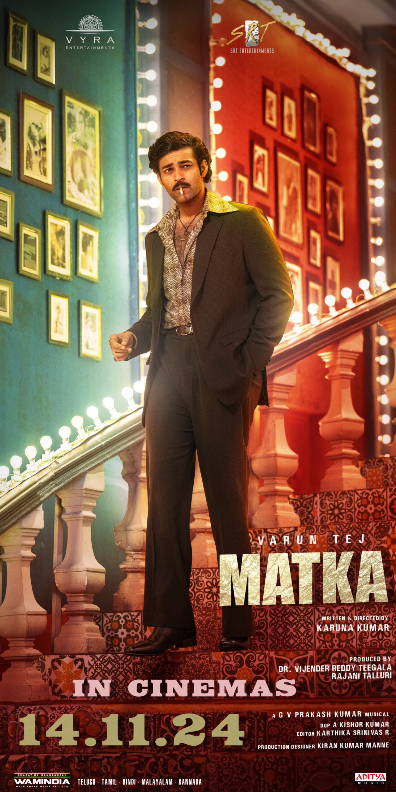 Mega Prince Varun Tej, Karuna Kumar, Vyra Entertainments, SRT Entertainments' Mass Action Entertainer Matka Releasing On November 14th, Elegant & Retro Style Second Look Unveiled